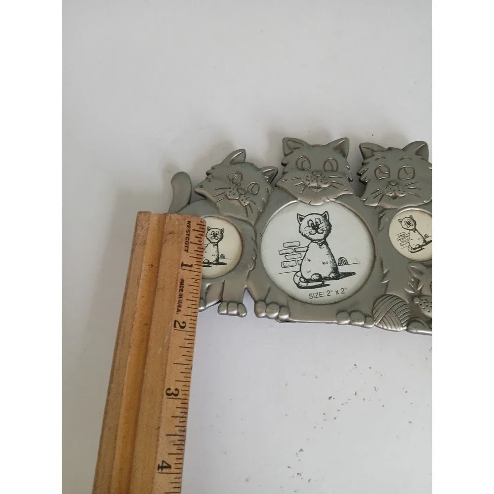 Kitty Cat Kitten Theme Pewter Picture Frame Holds 4 Photos Collage Vintage